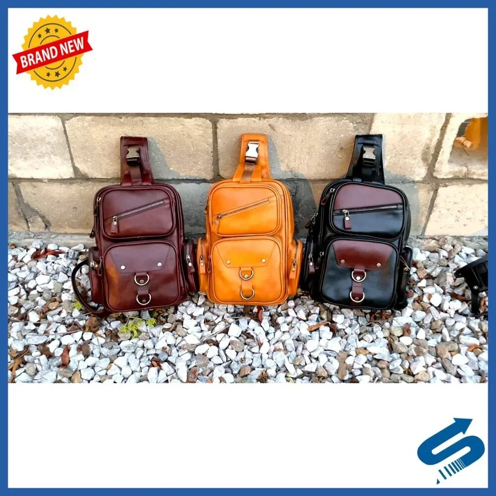 Large Genuine Leather Sling Bag Crossbody Backpack Anti-Theft Travel